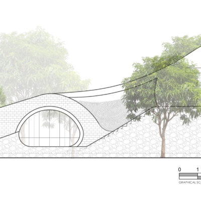 Building elevation with trees and greenery - Farmhouse in Alibag - Sustainable, eco friendly, biophilic architects in Mumbai, India